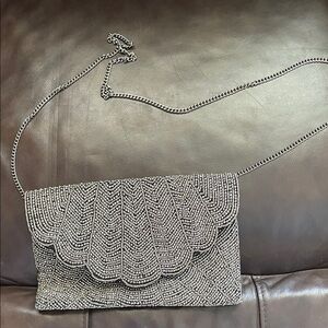 Embellished Silver Beaded Evening Crossbody Bag